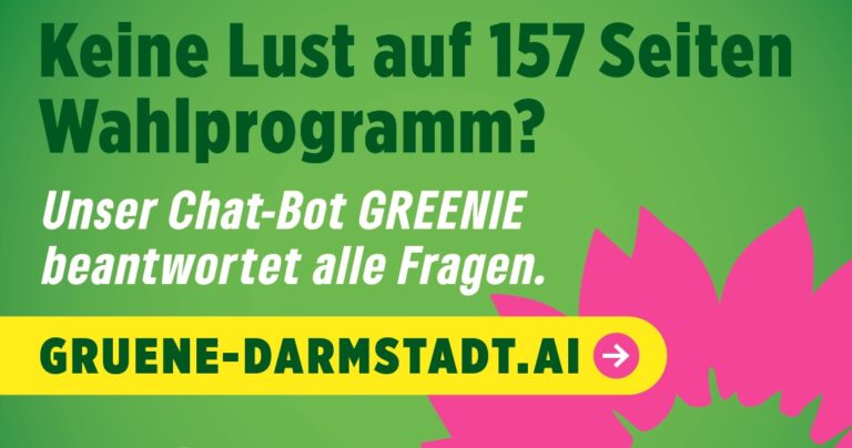 „Frag Greenie!“ – GRÜNE Darmstadt machen ihr Wahlprogramm per KI direkt zugänglich